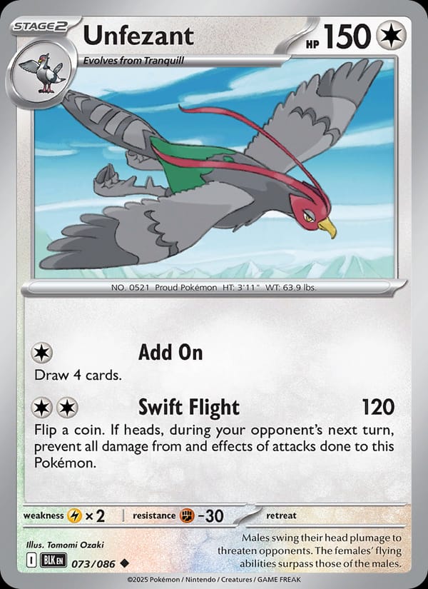 Unfezant 073/086 Black Bolt Pokémon card