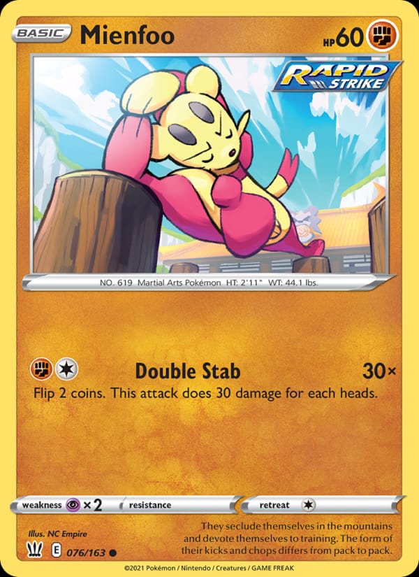 Mienfoo 076/163 Battle Styles Pokémon card