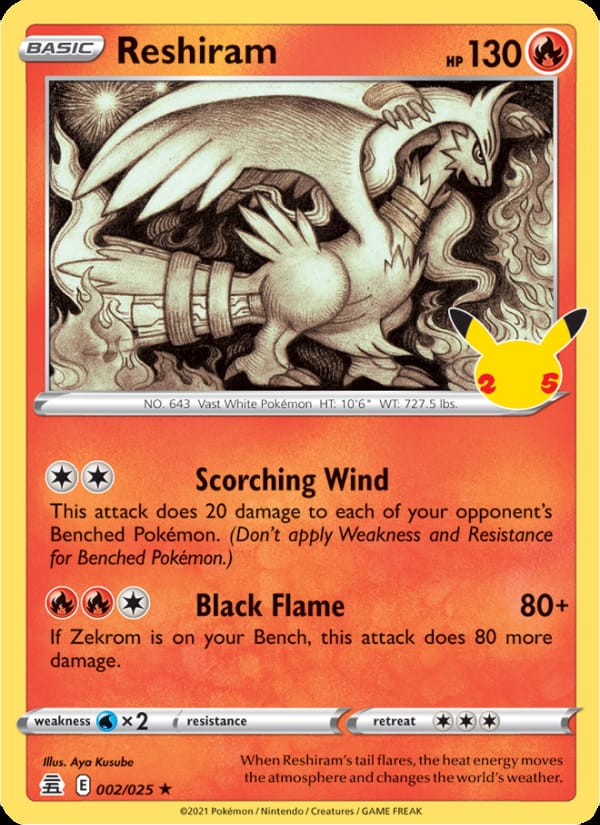 Reshiram 002/025 Celebrations Pokémon card