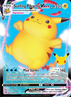 Surfing Pikachu VMAX 009/025 Ultra Rare – Celebrations Pokémon card