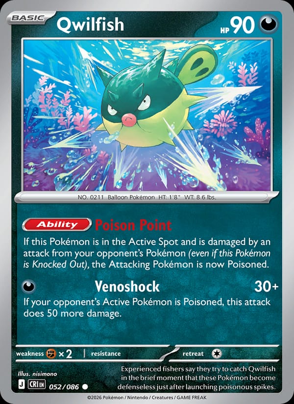Qwilfish 052/086 Chaos Rising Pokémon card