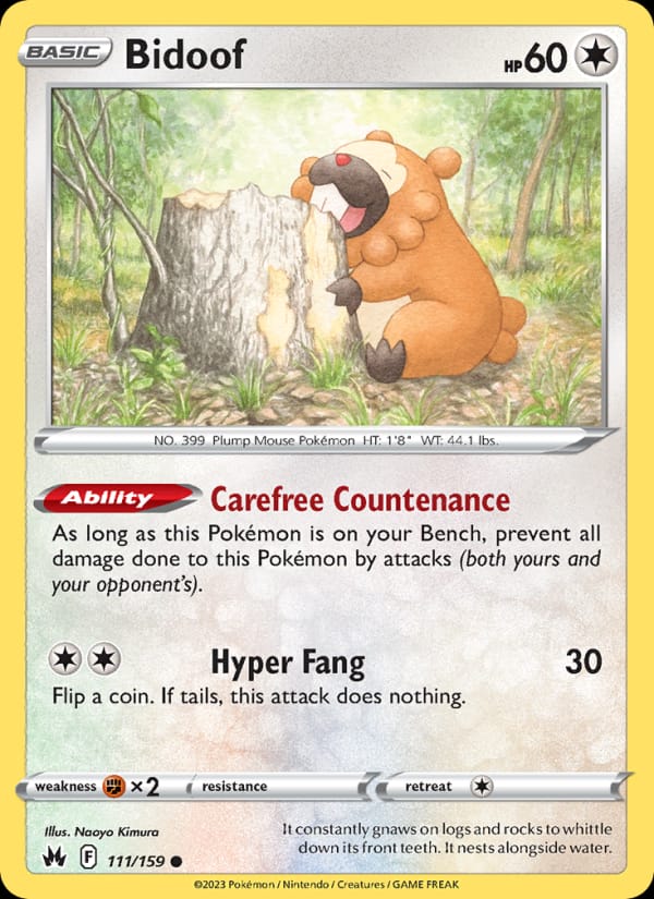 Bidoof 111/159 Crown Zenith Pokémon card