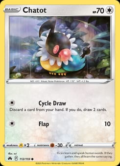 Chatot 112/159 Common – Crown Zenith Pokémon card