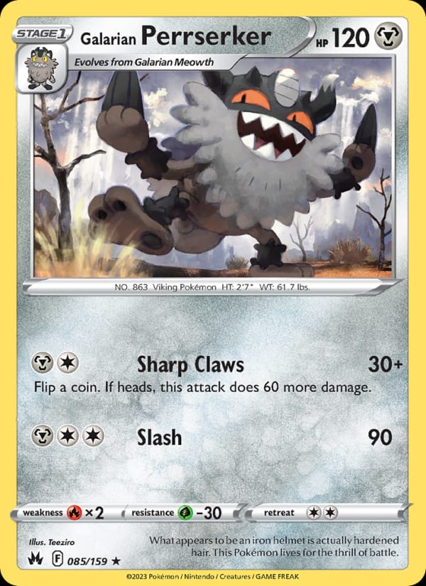 Galarian Perrserker 085/159 Crown Zenith Pokémon card