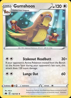 Gumshoos 118/159 Rare – Crown Zenith Pokémon card