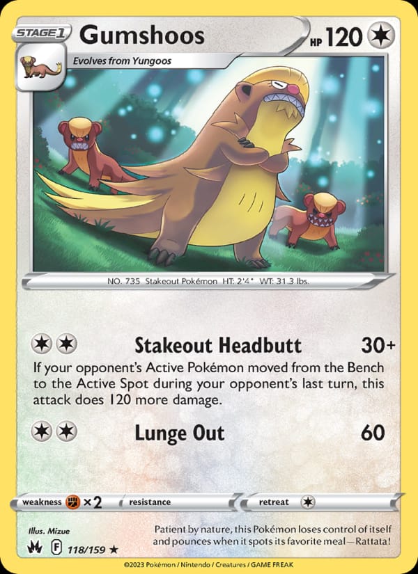 Gumshoos 118/159 Crown Zenith Pokémon card