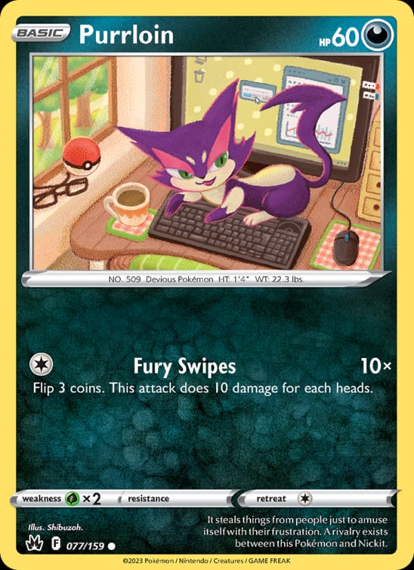 Purrloin 077/159 Crown Zenith Pokémon card