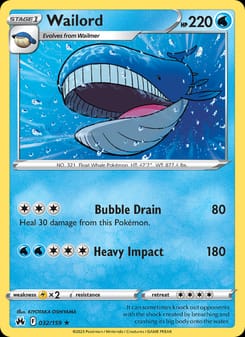 Wailord 032/159 Rare – Crown Zenith Pokémon card