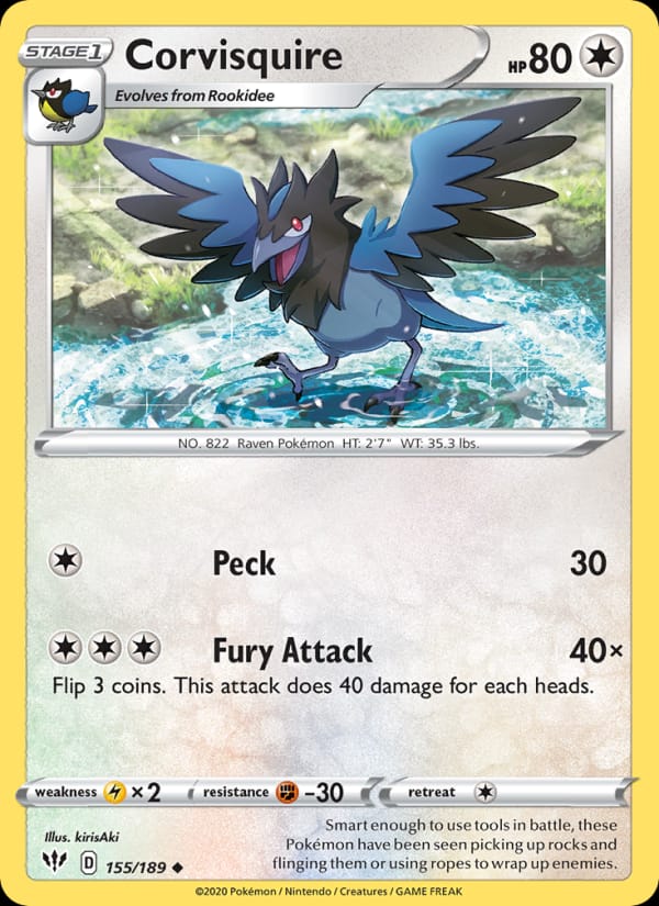 Corvisquire 155/189 Darkness Ablaze Pokémon card