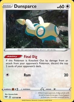 Dunsparce 137/189 Common – Darkness Ablaze Pokémon card