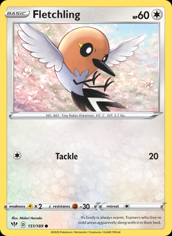 Fletchling 151/189 Darkness Ablaze Pokémon card