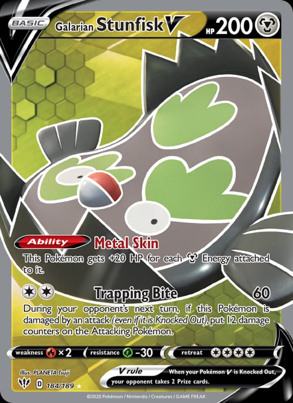 Galarian Stunfisk V 184/189 Darkness Ablaze Pokémon card