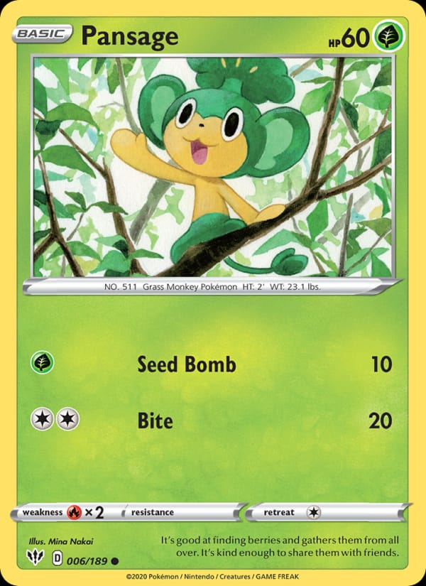 Pansage 006/189 Darkness Ablaze Pokémon card