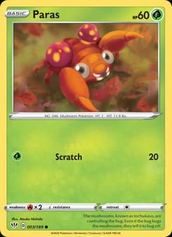 Paras 003/189 Common – Darkness Ablaze Pokémon card