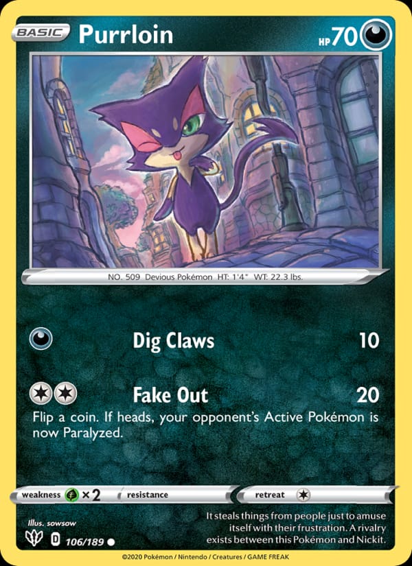 Purrloin 106/189 Darkness Ablaze Pokémon card