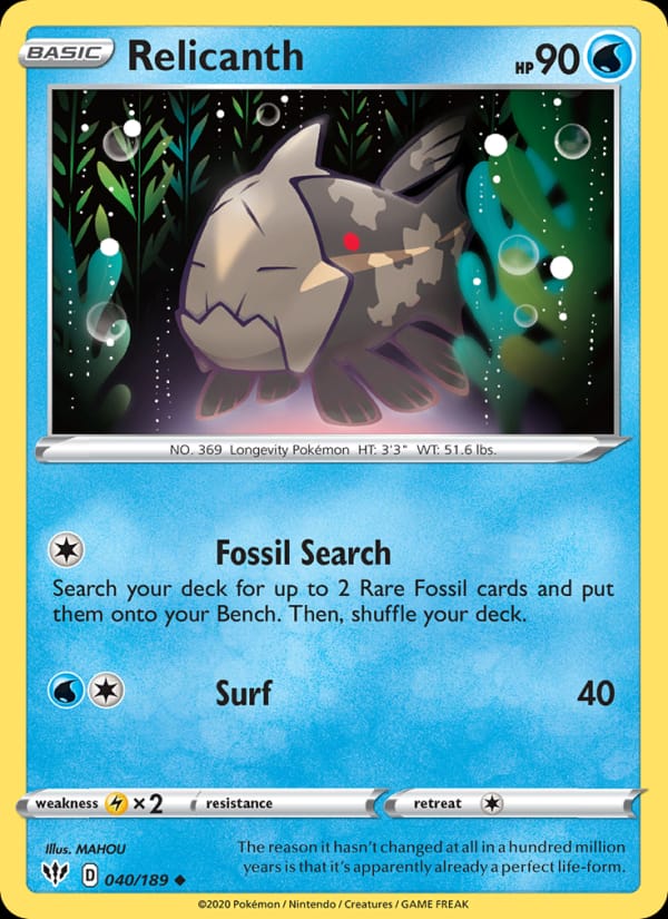 Relicanth 040/189 Darkness Ablaze Pokémon card