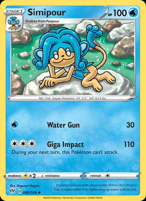 Simipour 042/189 Darkness Ablaze Pokémon card