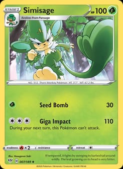 Simisage 007/189 Uncommon – Darkness Ablaze Pokémon card