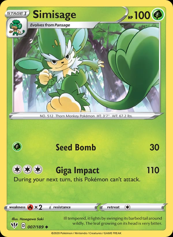 Simisage 007/189 Darkness Ablaze Pokémon card