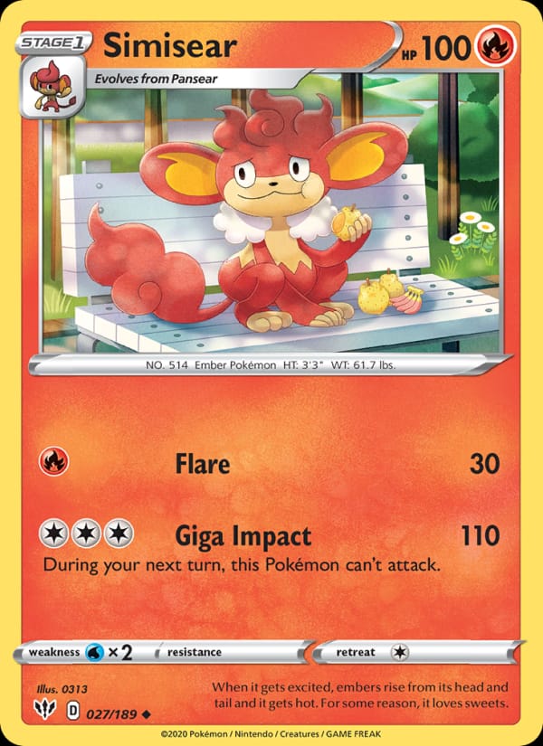 Simisear 027/189 Darkness Ablaze Pokémon card