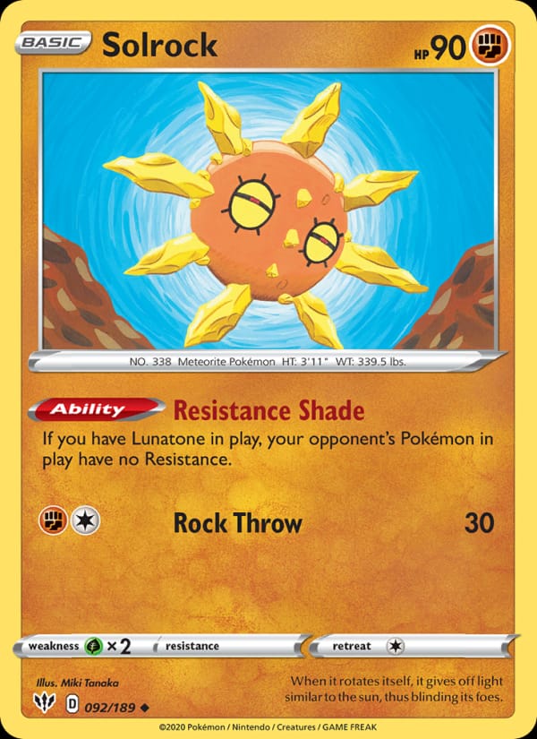 Solrock 092/189 Darkness Ablaze Pokémon card
