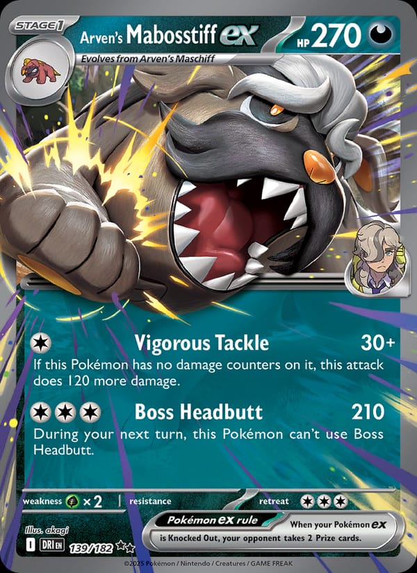 Arven's Mabosstiff ex 139/182 Destined Rivals Pokémon card