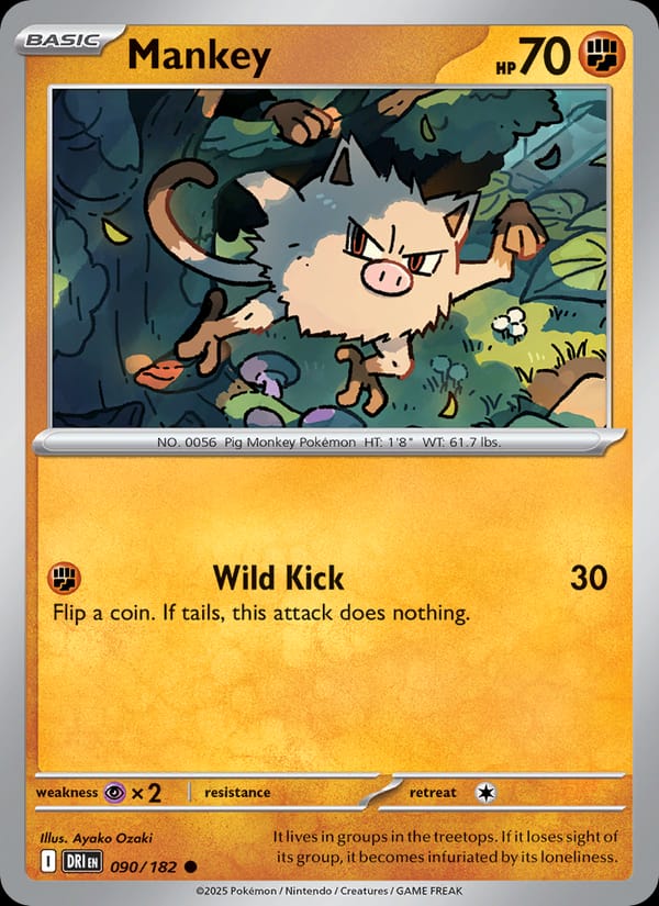 Mankey 090/182 Destined Rivals Pokémon card