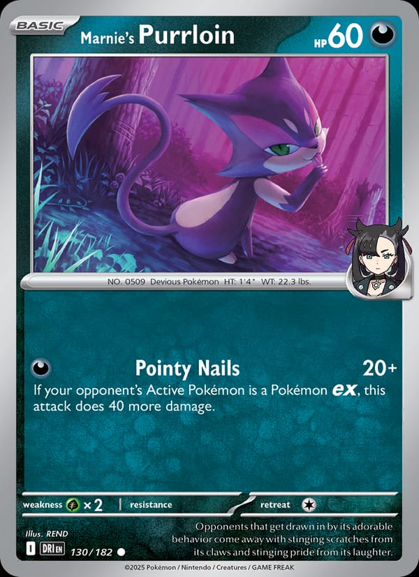 Marnie's Purrloin 130/182 Destined Rivals Pokémon card