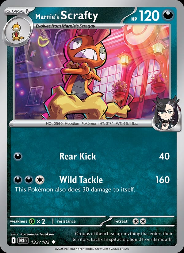 Marnie's Scrafty 133/182 Destined Rivals Pokémon card