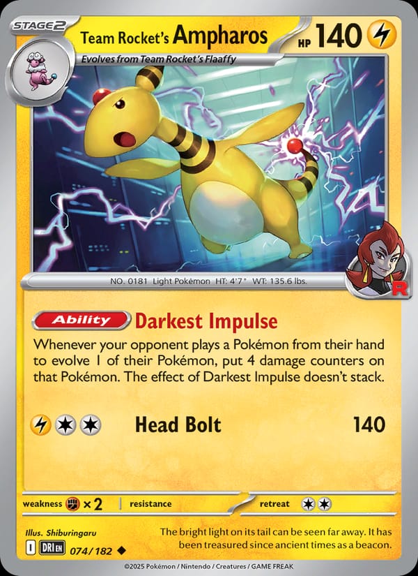 Team Rocket's Ampharos 074/182 Destined Rivals Pokémon card