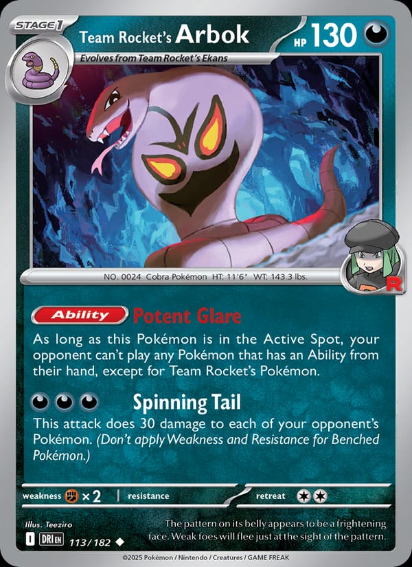 Team Rocket's Arbok 113/182 Destined Rivals Pokémon card