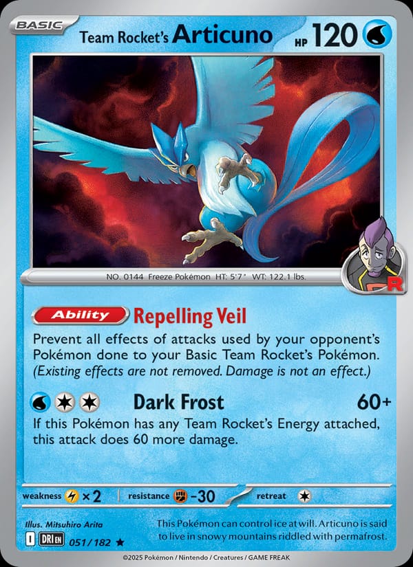 Team Rocket's Articuno 051/182 Destined Rivals Pokémon card