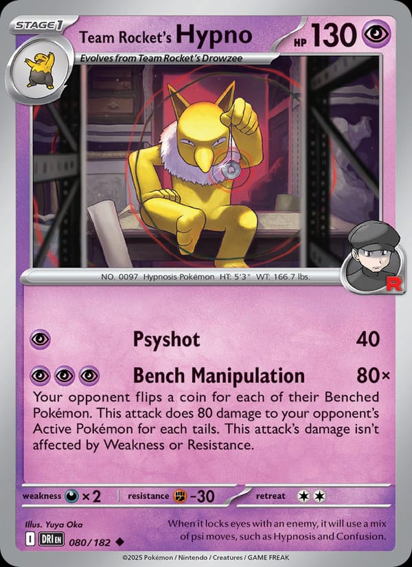 Team Rocket's Hypno 080/182 Destined Rivals Pokémon card