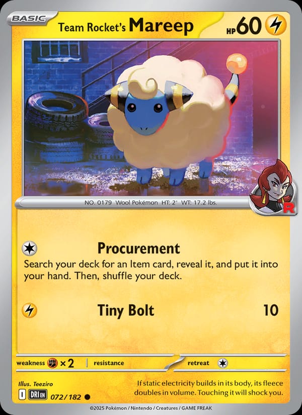 Team Rocket's Mareep 072/182 Destined Rivals Pokémon card