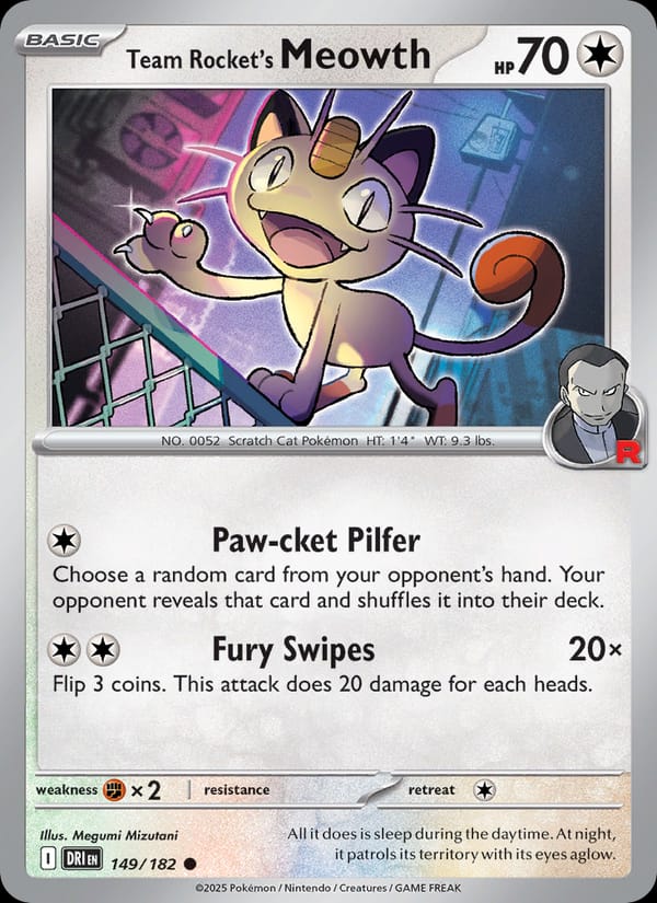 Team Rocket's Meowth 149/182 Destined Rivals Pokémon card