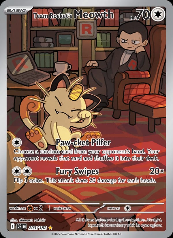 Team Rocket's Meowth 203/182 Destined Rivals Pokémon card
