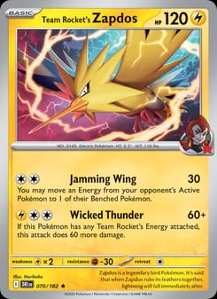 Team Rocket's Zapdos 070/182 Rare – Destined Rivals Pokémon card