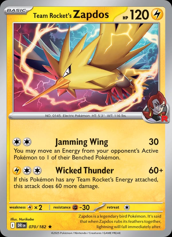Team Rocket's Zapdos 070/182 Destined Rivals Pokémon card