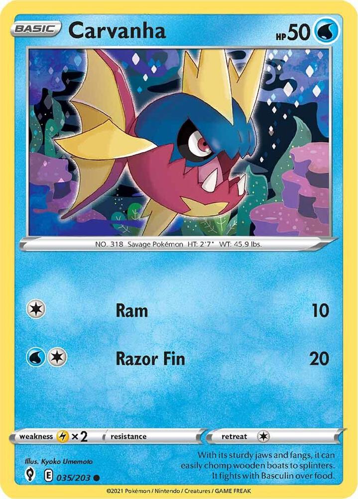 Carvanha 035/203 Evolving Skies Pokémon card
