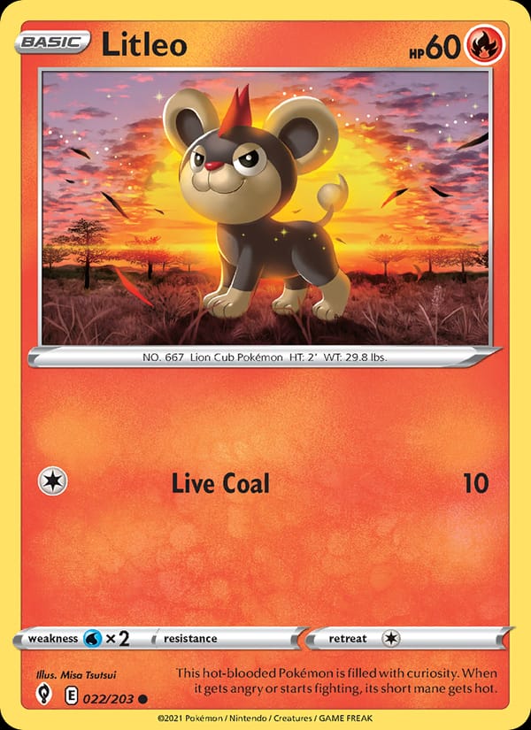 Litleo 022/203 Evolving Skies Pokémon card