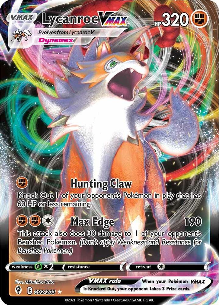 Lycanroc VMAX 092/203 Evolving Skies Pokémon card