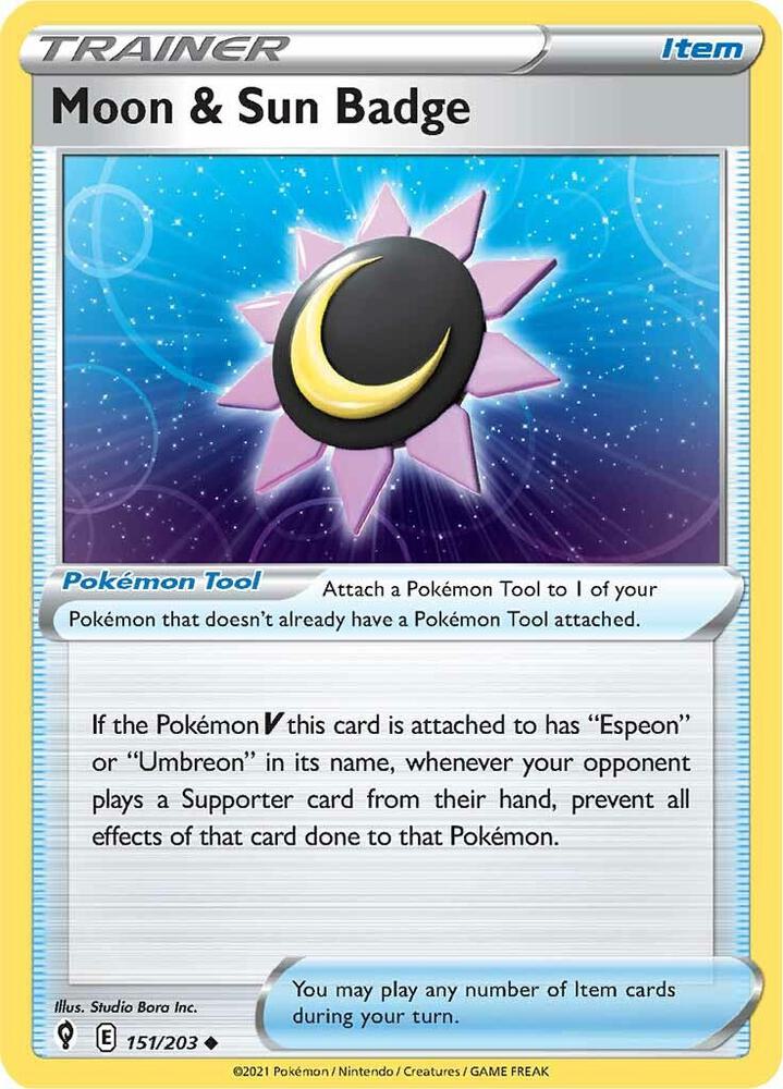 Moon & Sun Badge 151/203 Evolving Skies Pokémon card