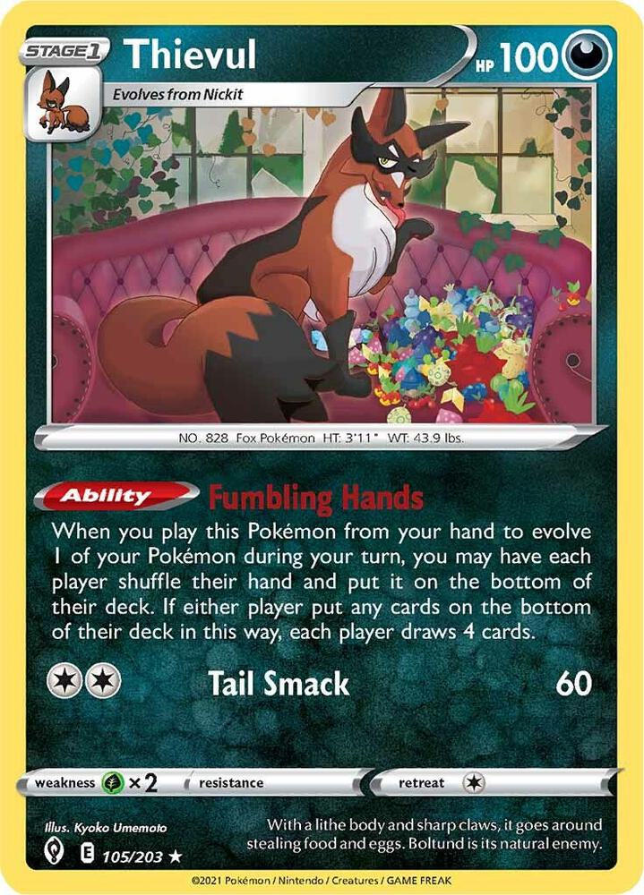 Thievul 105/203 Evolving Skies Pokémon card