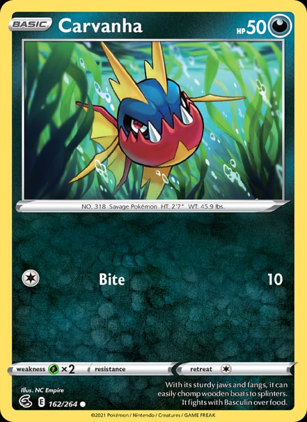 Carvanha 162/264 Fusion Strike Pokémon card