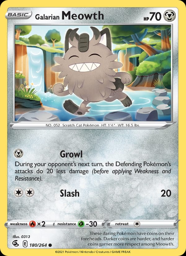 Galarian Meowth 180/264 Fusion Strike Pokémon card