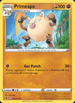 Primeape 134/264 Uncommon – Fusion Strike Pokémon card
