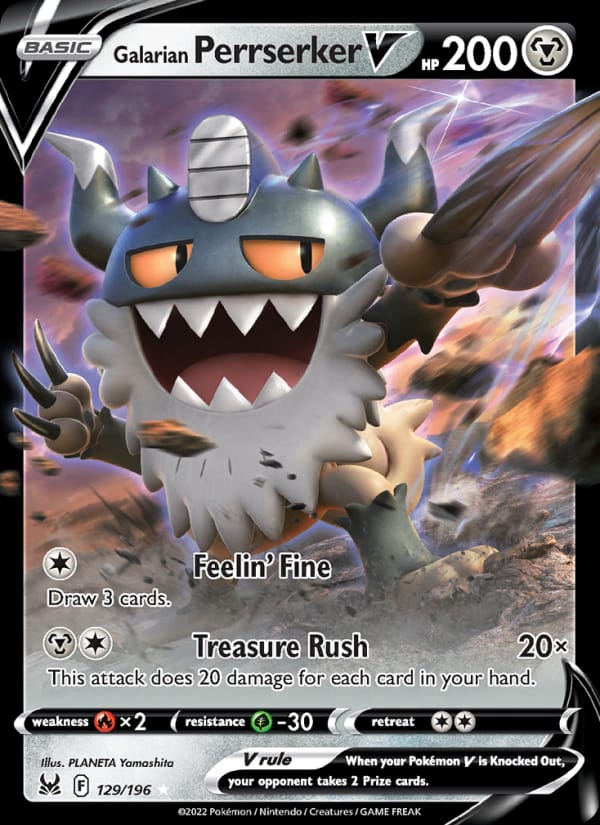 Galarian Perrserker V 129/196 Lost Origin Pokémon card