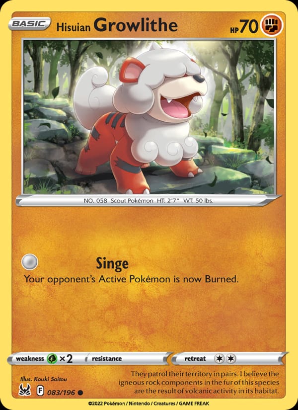 Hisuian Growlithe 083/196 Lost Origin Pokémon card