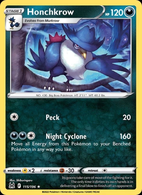 Honchkrow 115/196 Lost Origin Pokémon card