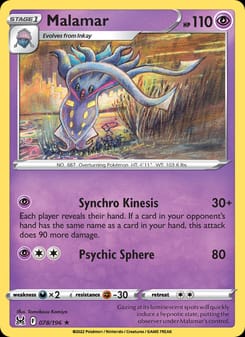 Malamar 078/196 Rare – Lost Origin Pokémon card